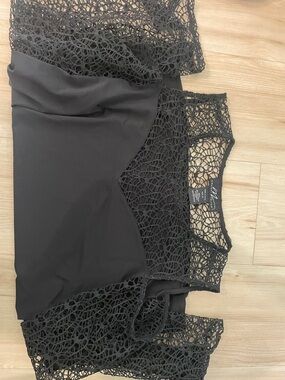 Midnight Velvet - Black Crochet Overlay Dress Top